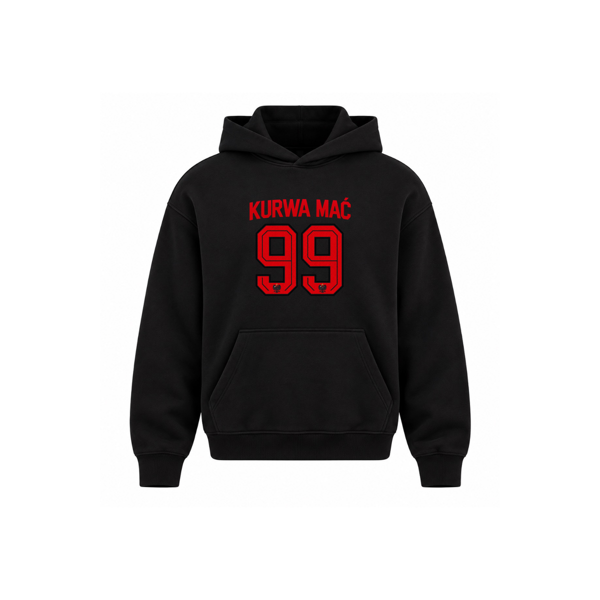 POLONIA WORLDWIDE – KURWA MAĆ 99 Hoodie | Black & Red